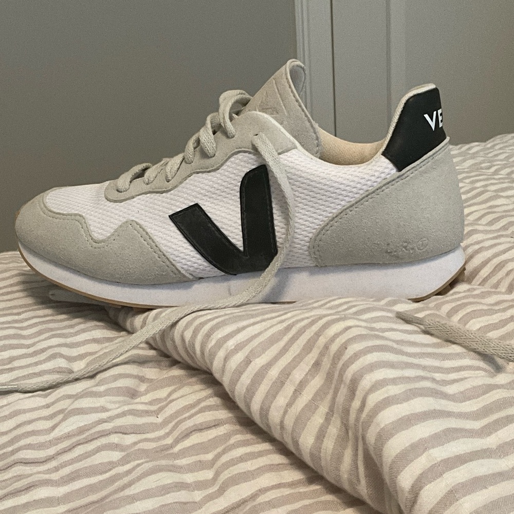 Veja White and Gray Sneakers with Black Logo